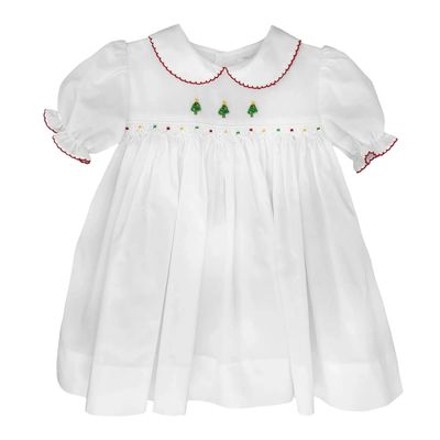 White Dress with Christmas Tree Trio