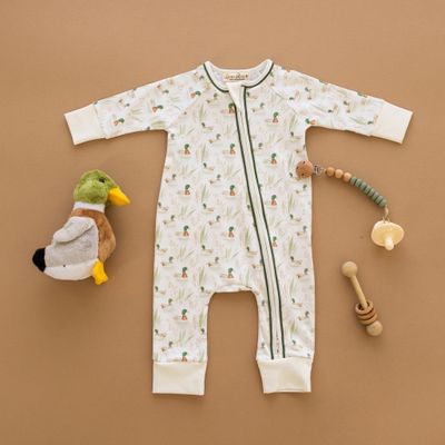 Mallard Pond Printed Zipper Footie Green