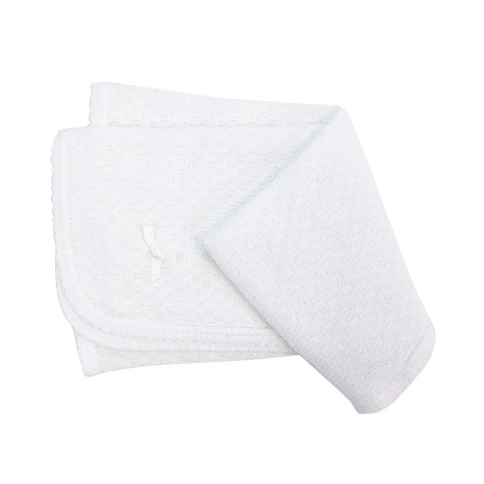 Paty White Blanket With Trim White with Bow
