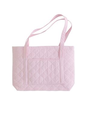 Quilted Luggage Tote - Light Pink Gingham