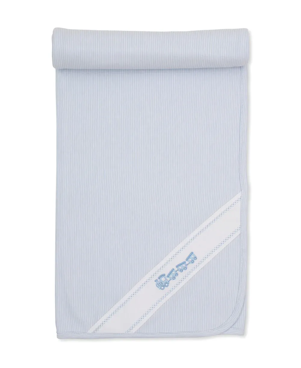 Classic Treasures Blanket Blue Stripe Train