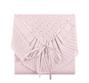 Pink Pointelle Knit Ruffle Blanket