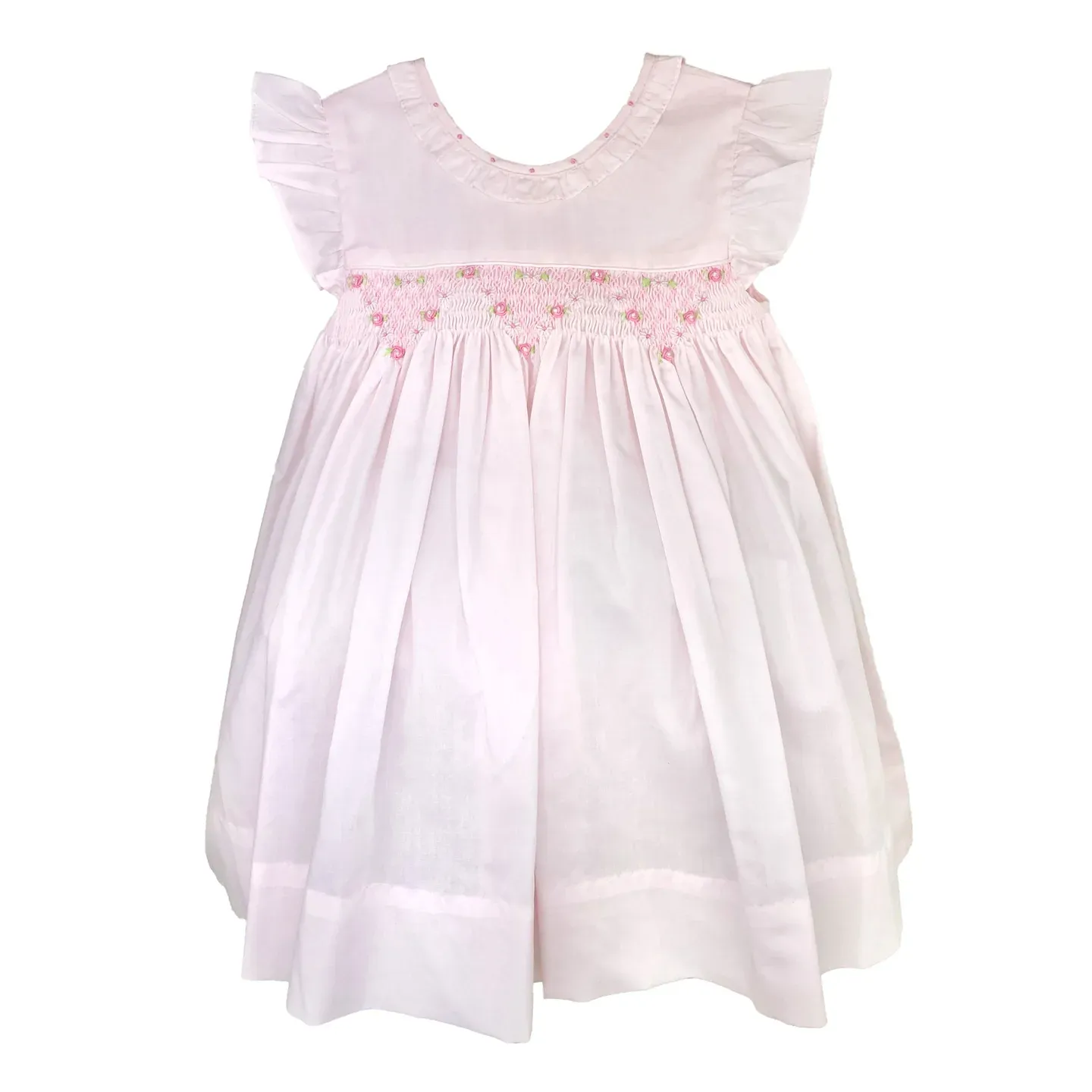 Pink Flutter Sleeve Smocked Dress 