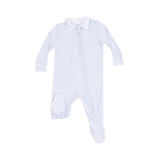 Stripe Classic Blue Polo 2 Way Zipper Footie, Size: NB