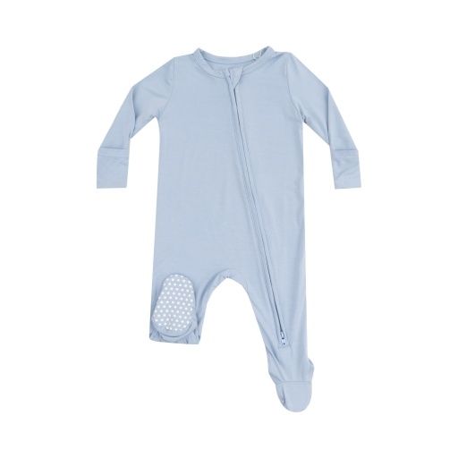 Solid Blue Fog 2 Way Zipper Footie, Size: NB