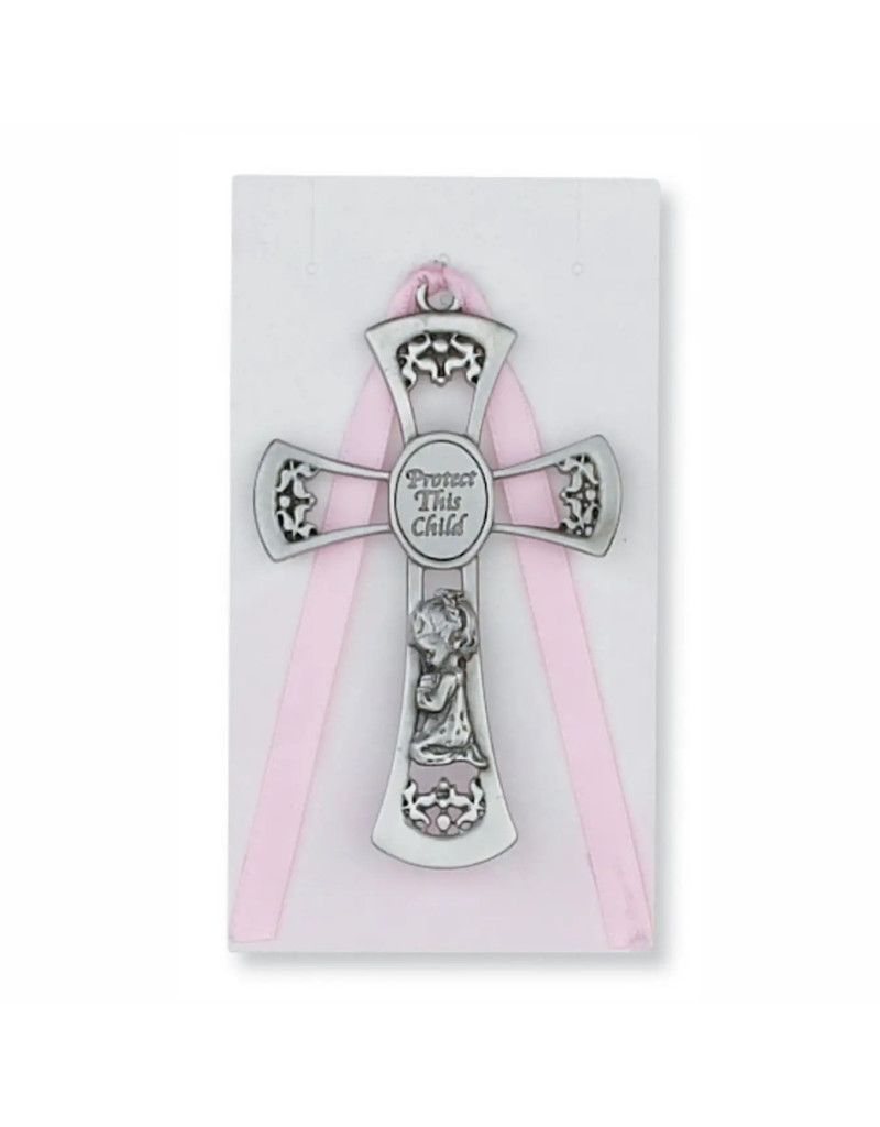 Baby Girl Crib Cross W/Pink Ribbon