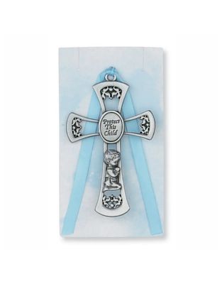 Baby Boy Crib Cross W/Blue Ribbon