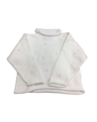 White Rolled Neck Sweater with  Rosebuds