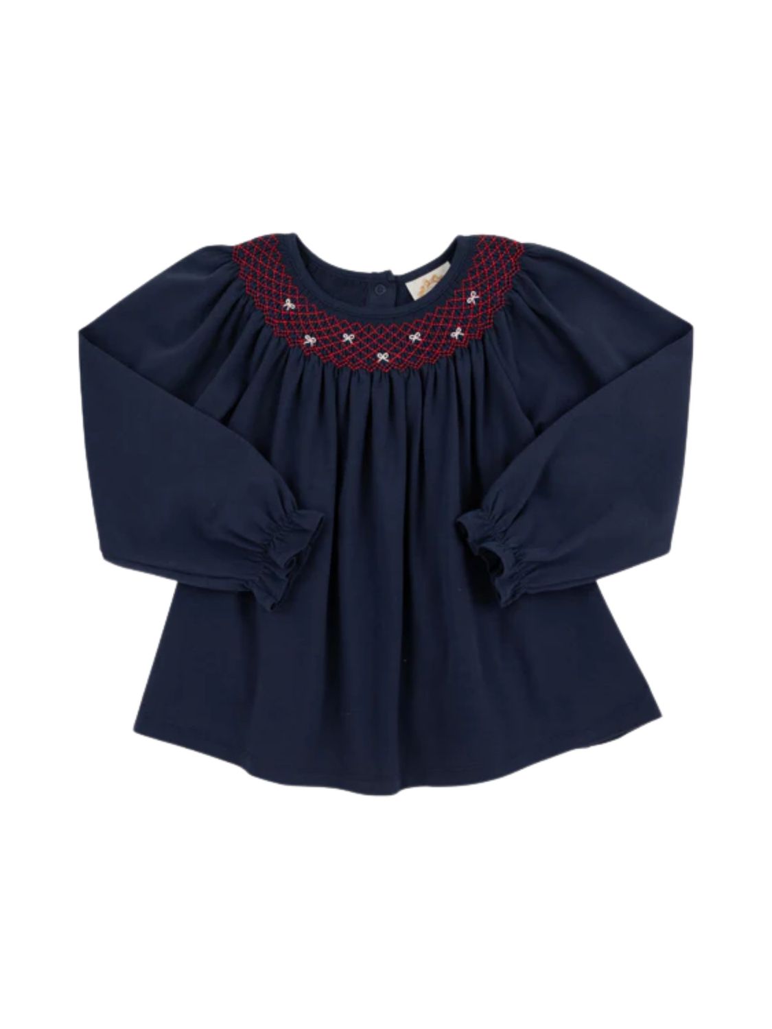 Bettye Sue Smocked Pima Top, Nantucket Navy and Red