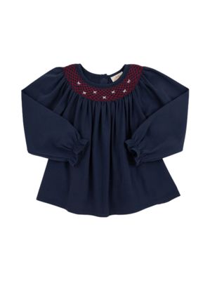Bettye Sue Smocked Pima Top, Nantucket Navy and Red