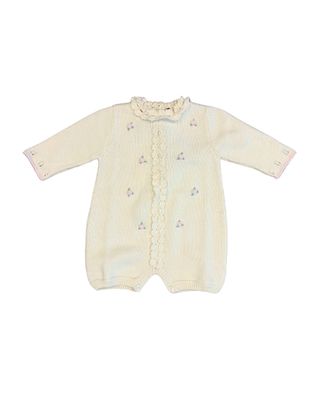 Rosette Knit Bubble Romper, Ivory