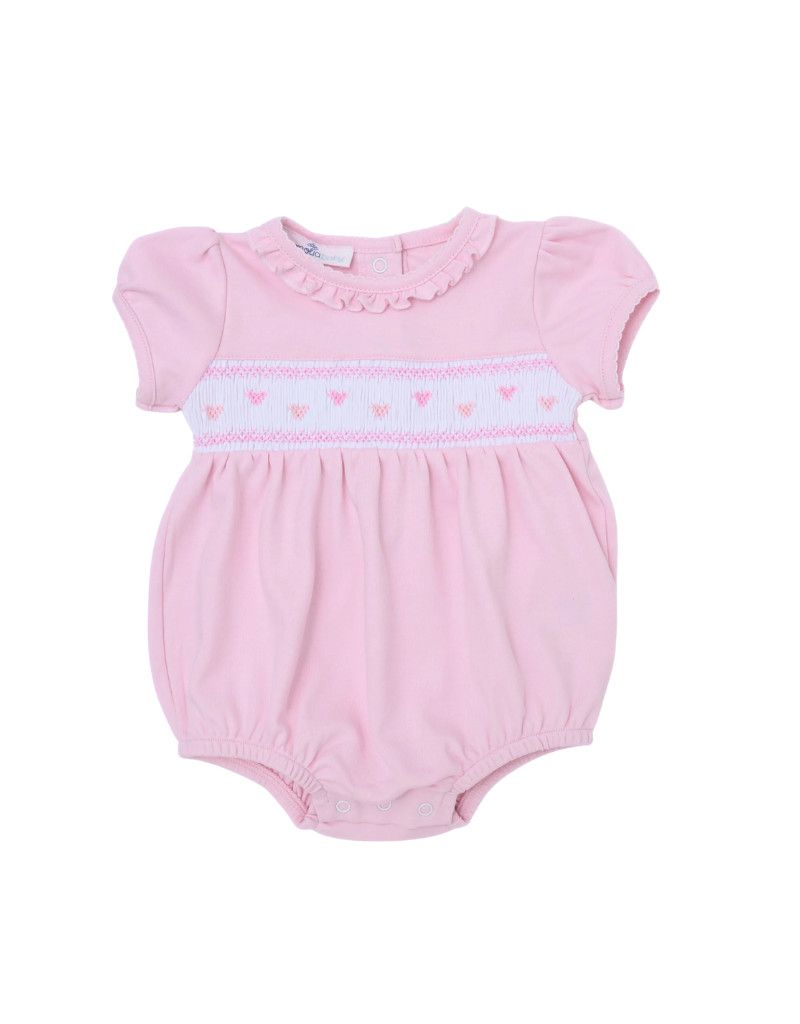 Valentine's Classics Smocked Short Sleeve Bubble, Pink