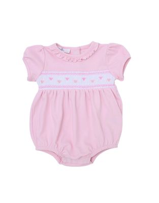 Valentine's Classics Smocked Short Sleeve Bubble, Pink