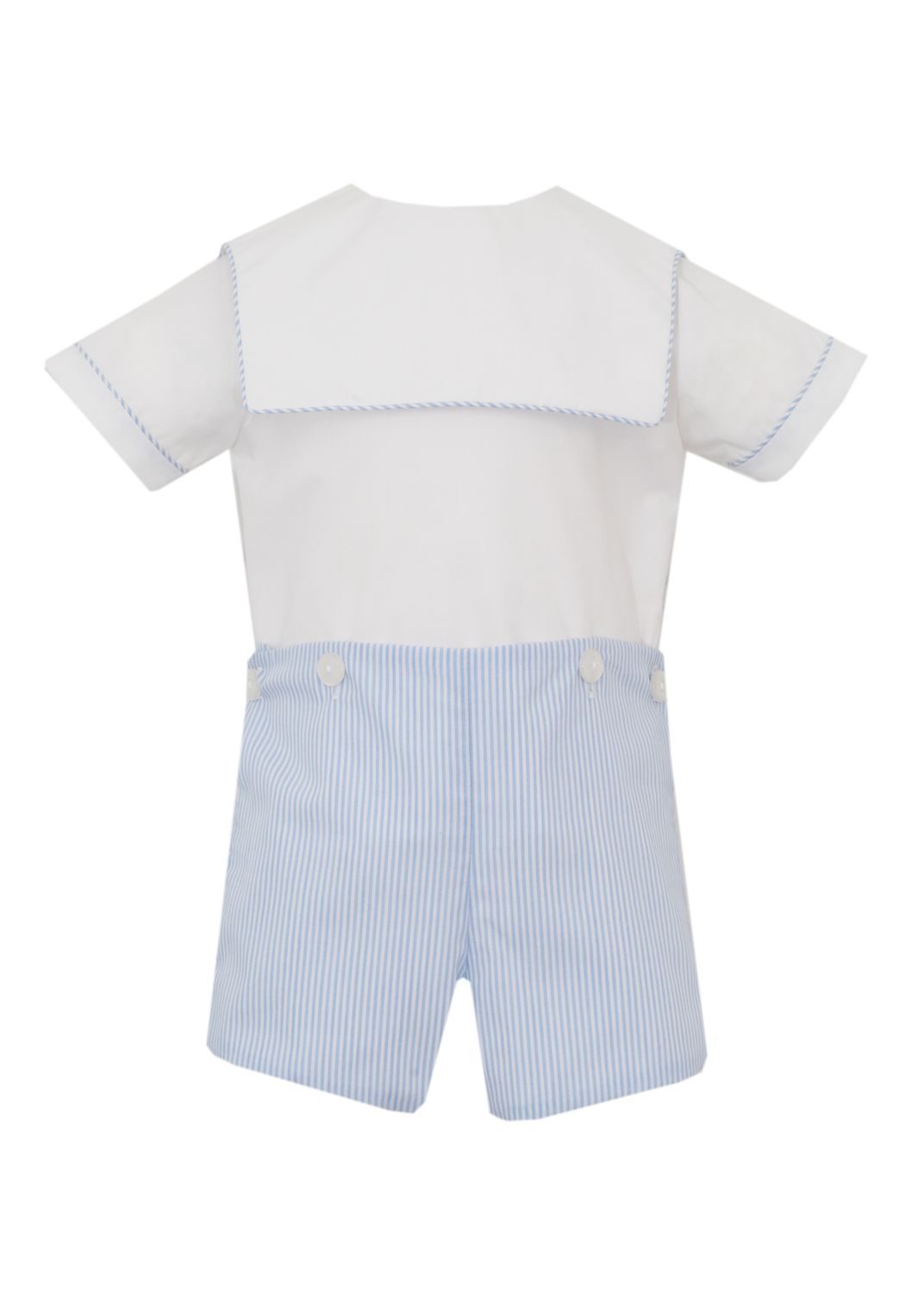 Light Blue Stripe Button On Short Set