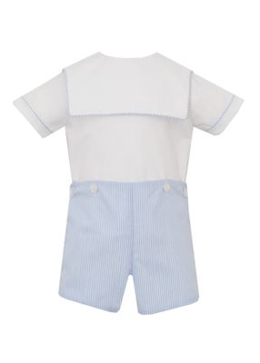 Light Blue Stripe Button On Short Set