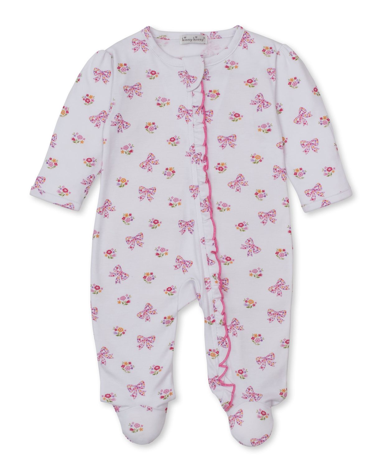 Blossoming Bows Print Zip Footie