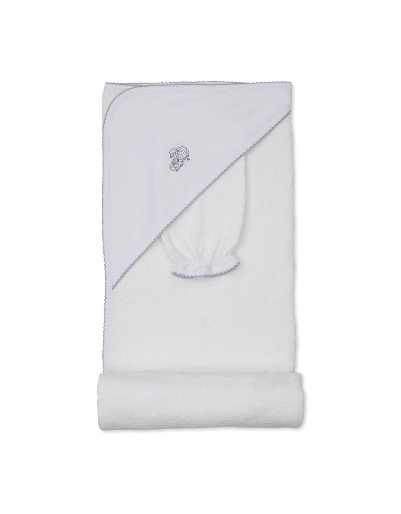 Sweet Sheep Silver Hooded Towel w/ Mitt Set