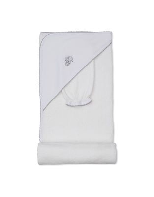Sweet Sheep Silver Hooded Towel w/ Mitt Set