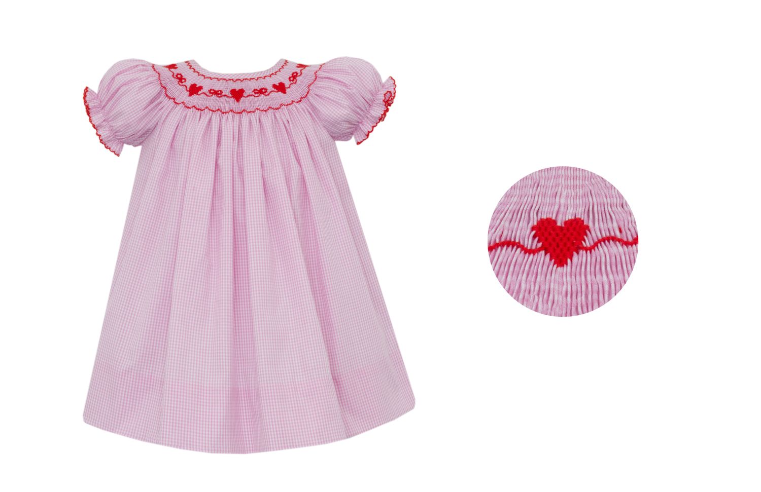Valentine's Day Girl's Pink Gingham Bishop Dress