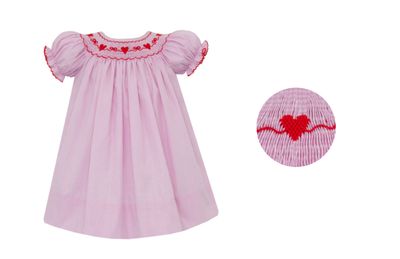 Valentine's Day Girl's Pink Gingham Bishop Dress