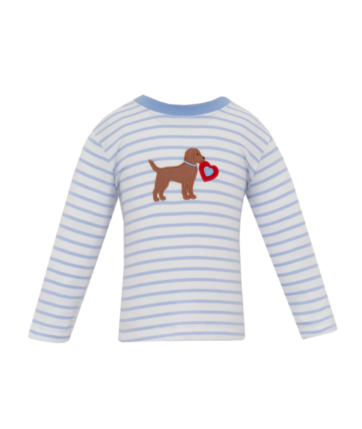 Valentine Puppy Lt Blue Stripe Boys L/S T-Shirt