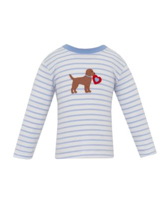 Valentine Puppy Lt Blue Stripe Boys L/S T-Shirt