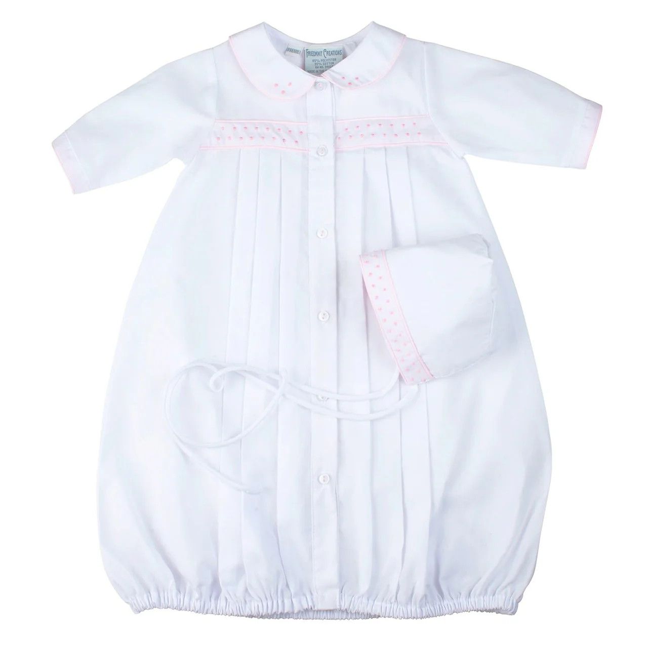 White with Pink Dot Embroidered Take Me Home Gown/Hat