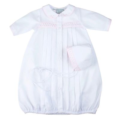 White with Pink Dot Embroidered Take Me Home Gown/Hat