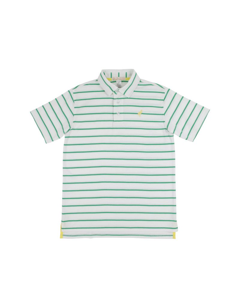 Prim and Proper Polo SS, Gibson Island Green Stripe