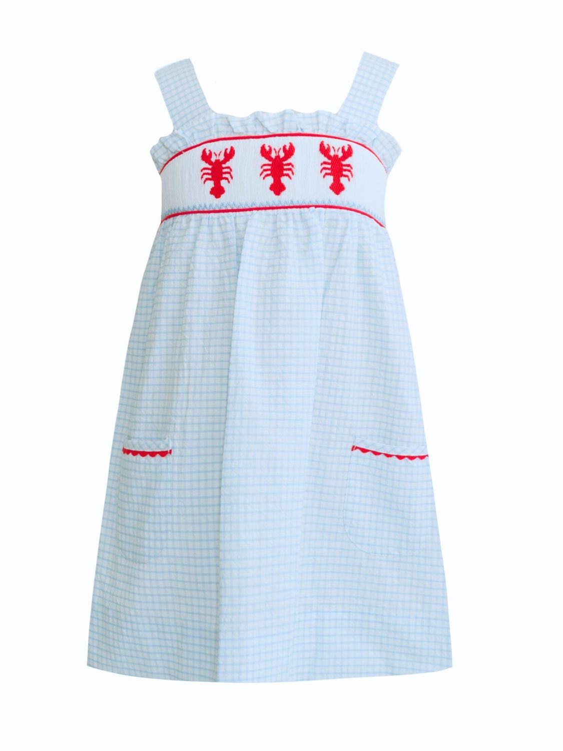 Jesse Blue Seersucker Smocked Crawfish Dress