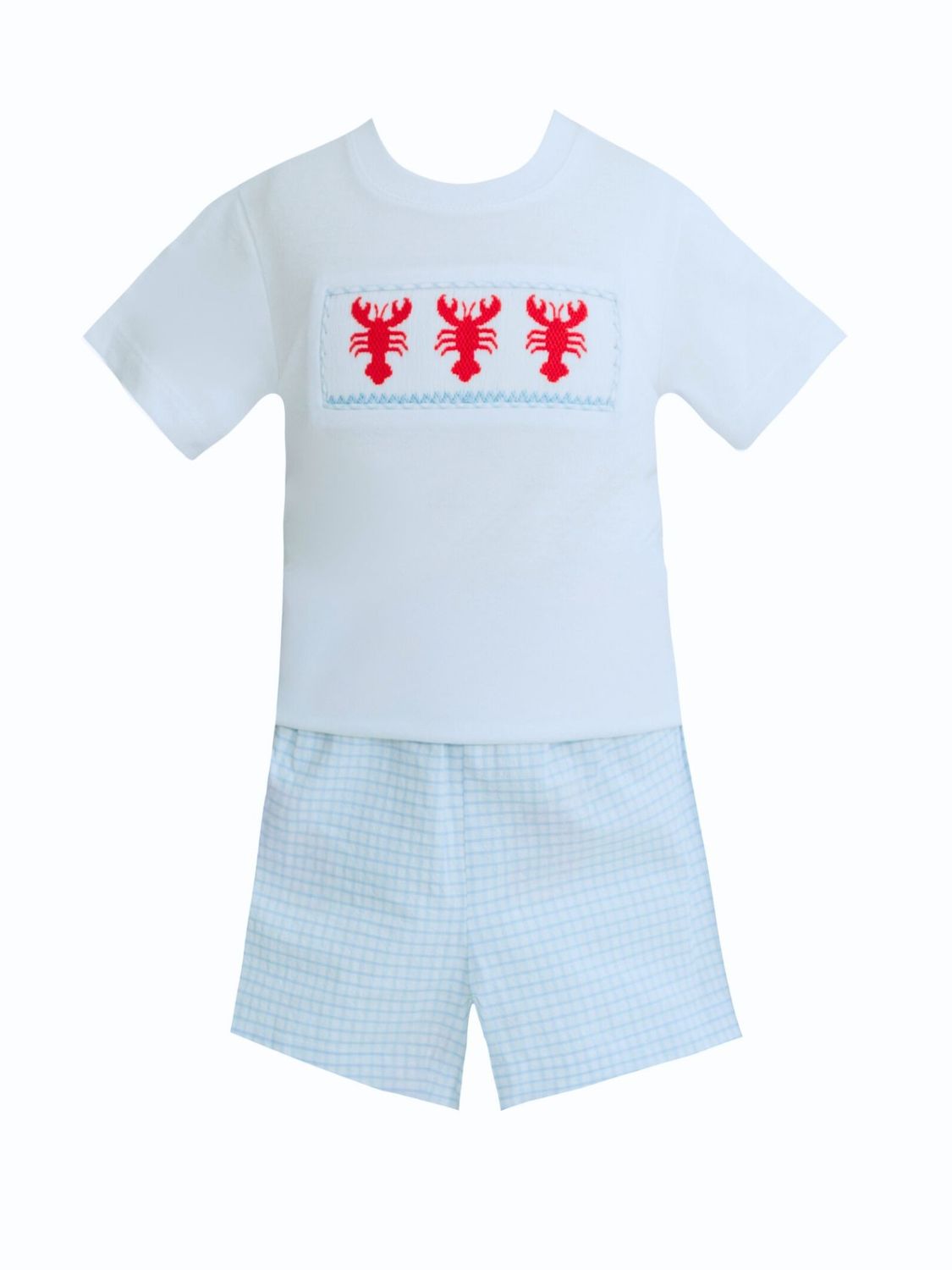 Ollie Blue Seersucker Smocked Crawfish Short Set