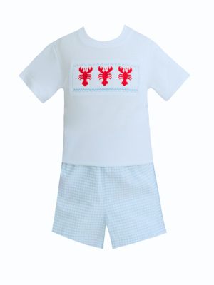 Ollie Blue Seersucker Smocked Crawfish Short Set