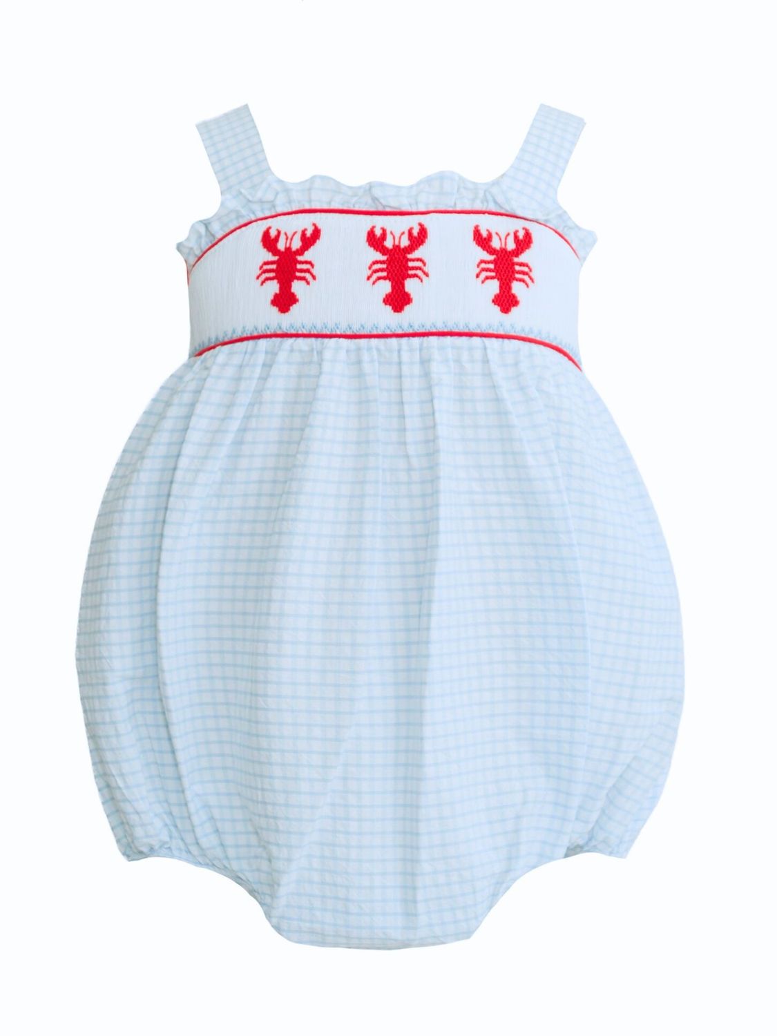 Jesse Blue Seersucker Smocked Crawfish Bubble