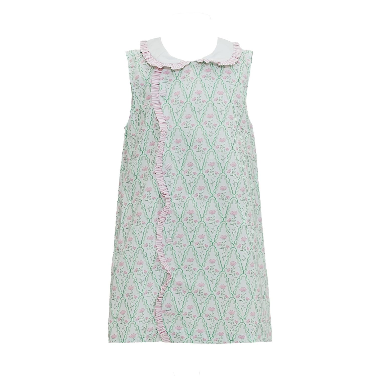 Claire Green and Pink Floral Scallop Dress