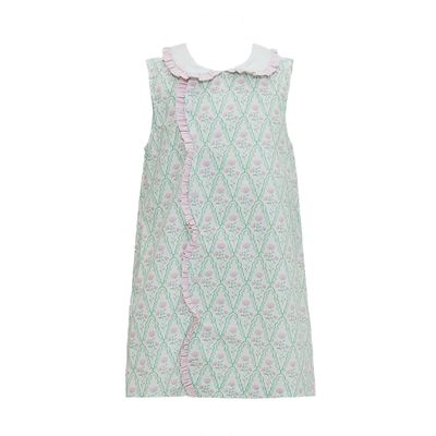 Claire Green and Pink Floral Scallop Dress