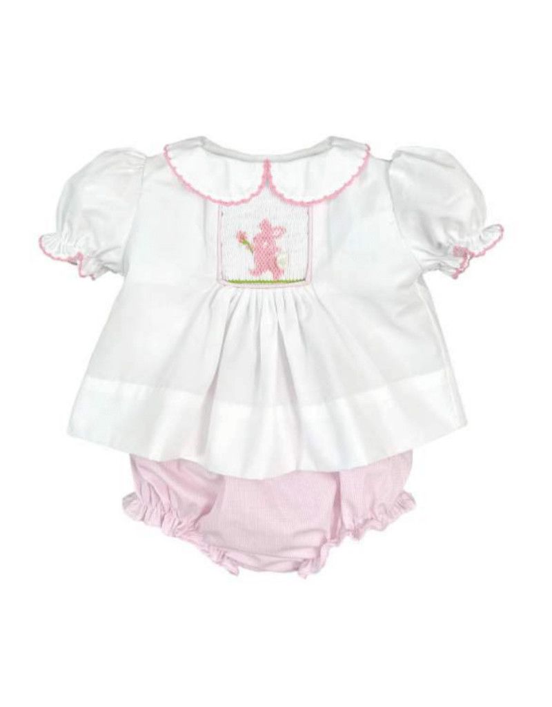 Smocked Pink Bunny Diaper Set