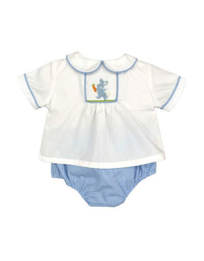 Smocked Blue Bunny Diaper Set