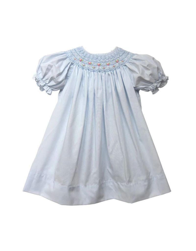 Blue Flower Smocked Bishop Dress