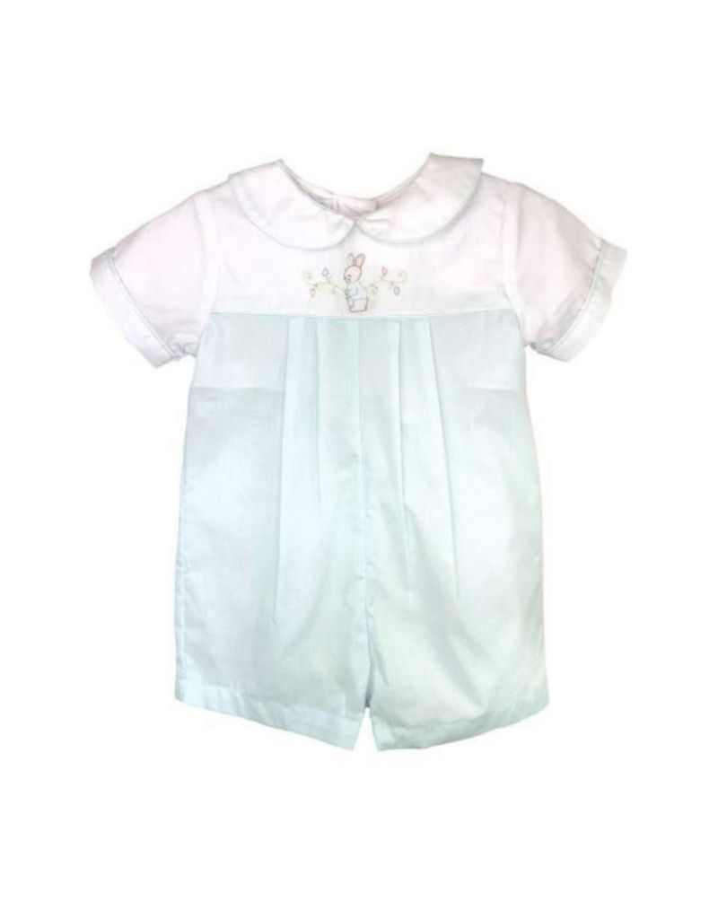 Aqua Embroidered Bunny Boy Romper