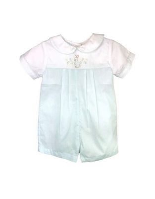 Aqua Embroidered Bunny Boy Romper
