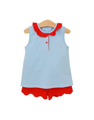 Nora Short Set, Cornflower Stripe/Red