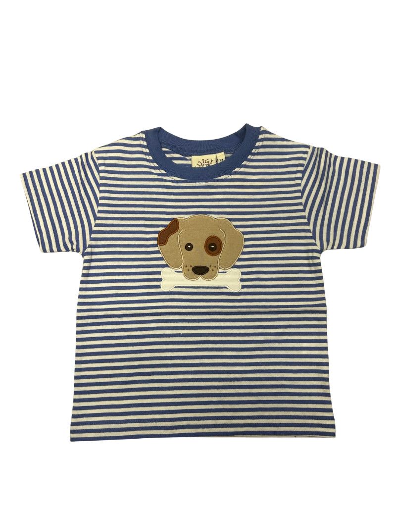 Chambray Stripe Shirt, Dog and Bone Applique