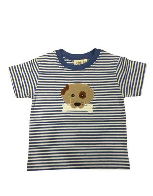 Chambray Stripe Shirt, Dog and Bone Applique