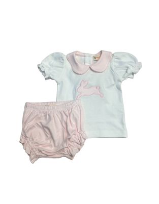 Pink Stripe Bunny Applique Diaper Set