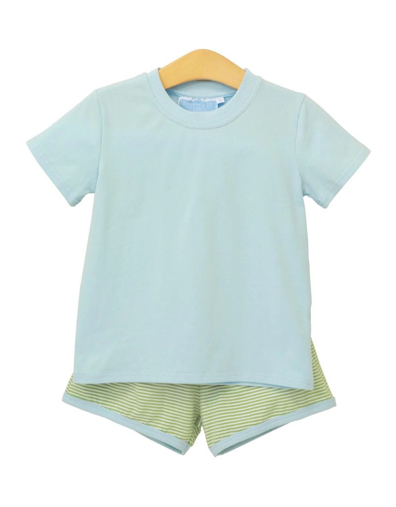 Thomas Short Set, Green Stripe/Lt Blue