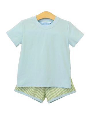 Thomas Short Set, Green Stripe/Lt Blue
