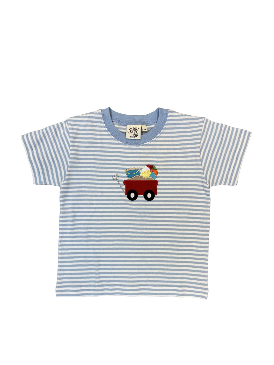 Blue Stripe Shirt with Beach Wagon