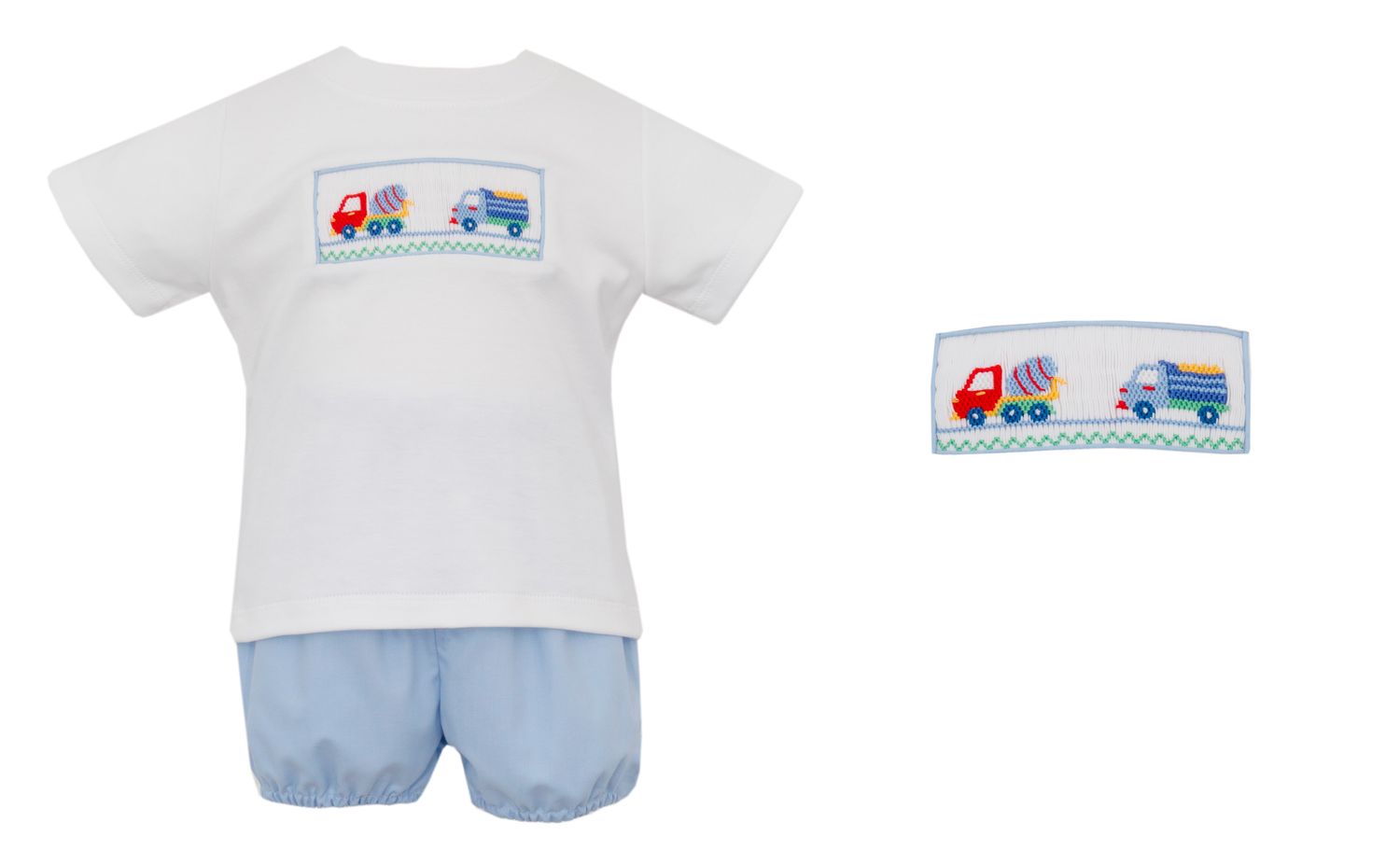 Light Blue Poplin Trucks Boy Bloomer Set