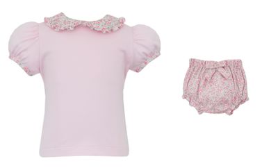Pink Pique Floral Bloomers Set