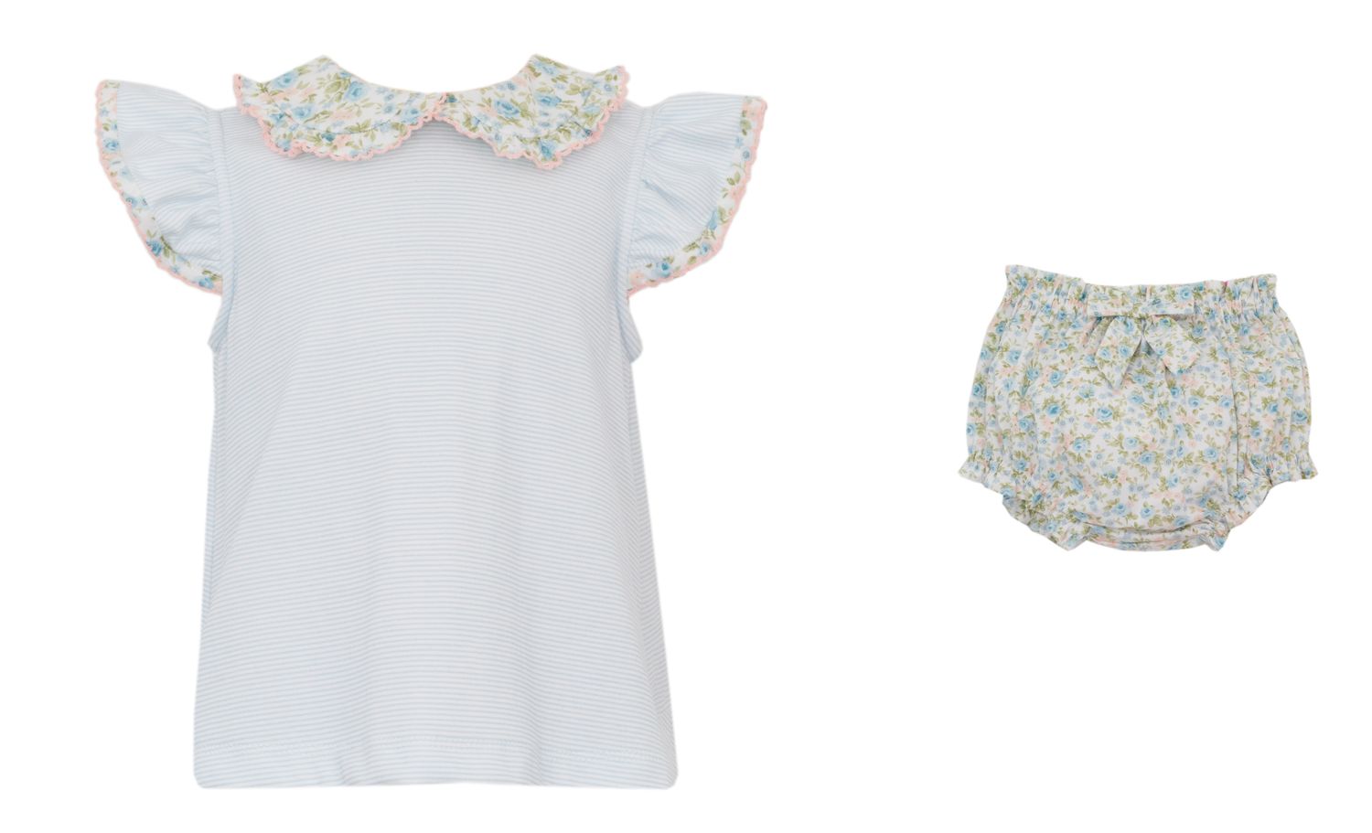 Blue Pique Floral Bloomers Set